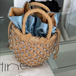 Chic Tan and Blue Embellished Tote